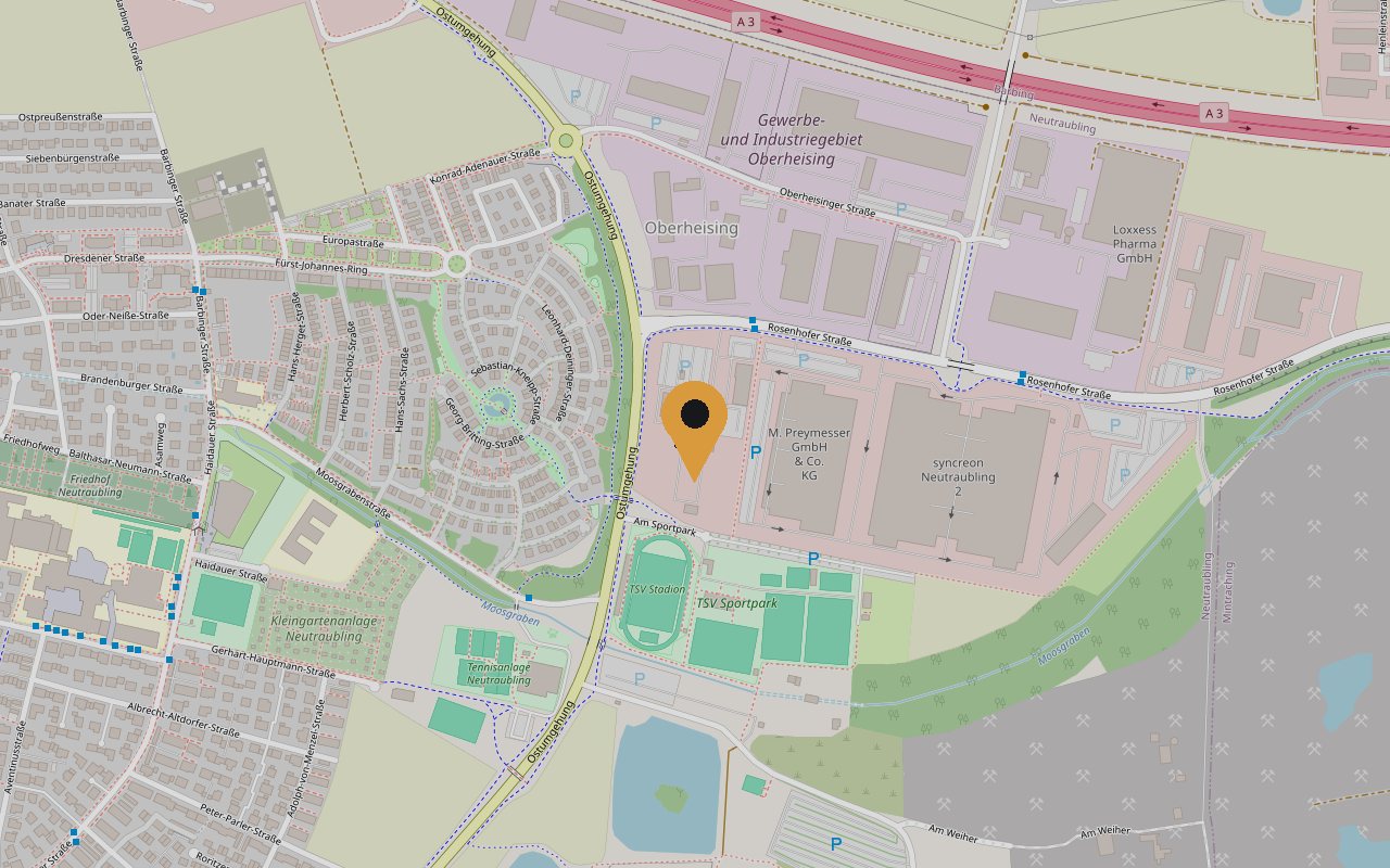 Kartenausschnitt: CARTEC Pflege Center Neutraubling, Rosenhofer Str. 2 – Route in Google Maps öffnen